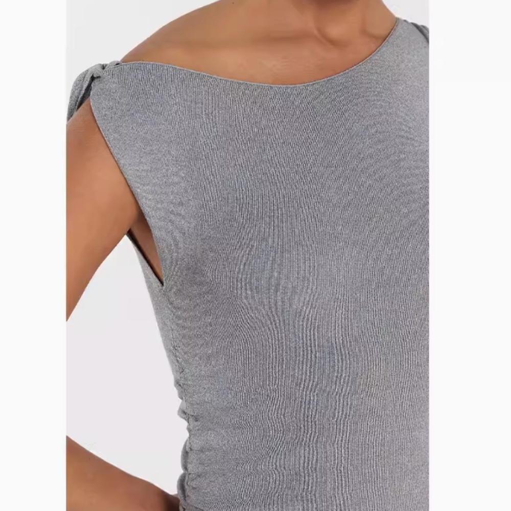 NEW DISSH Poppy Bitter Choc Asym Midi Dress - Silver Gray - Picture 4 of 8